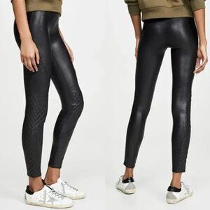 Spanx Faux Leather Vegan Quilted Moto Leggings Black Medium